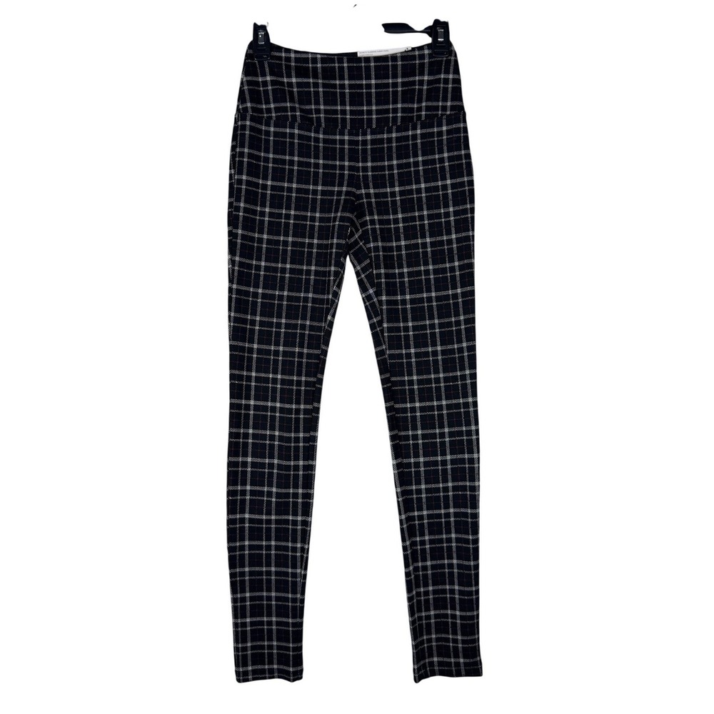 Liz Claiborne Lori Ankle Legging XS Black Plaid Slimming Tummy Panel‎ NWT